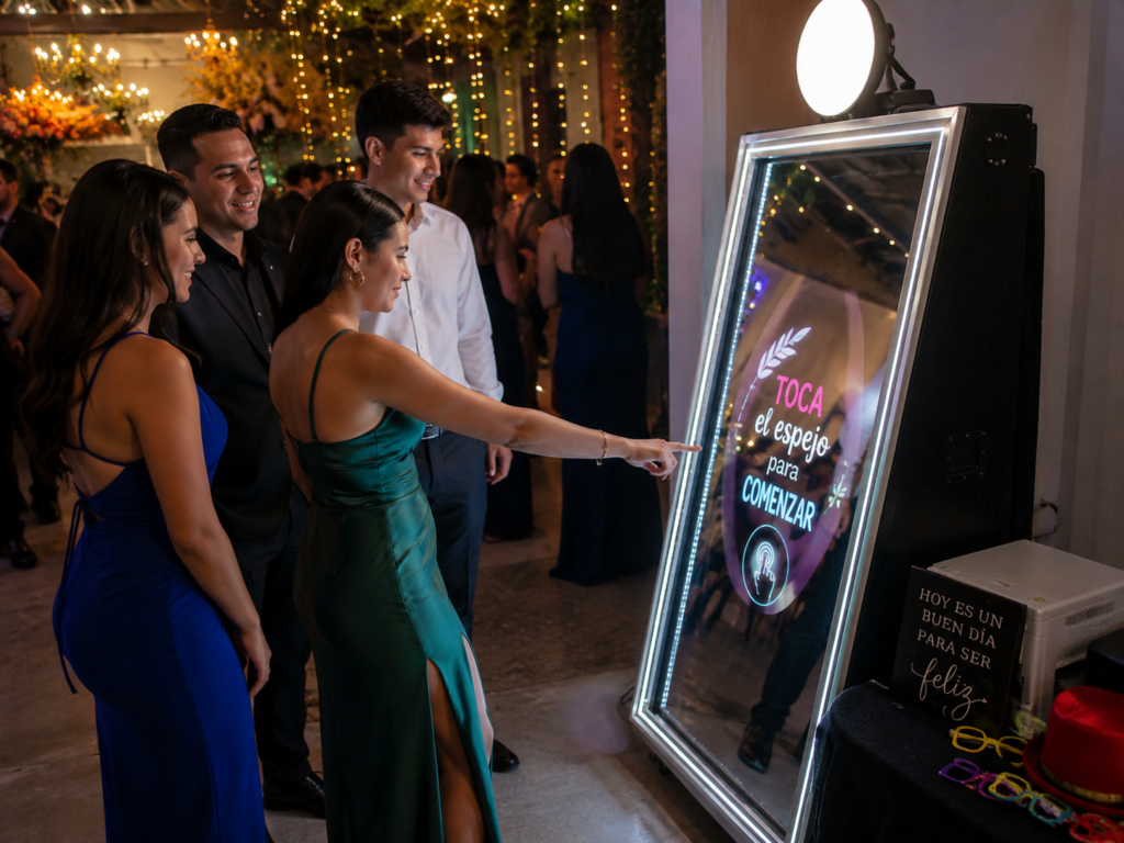 Espejo mágico con fotografías personalizadas para bodas y fiestas en toda Colombia